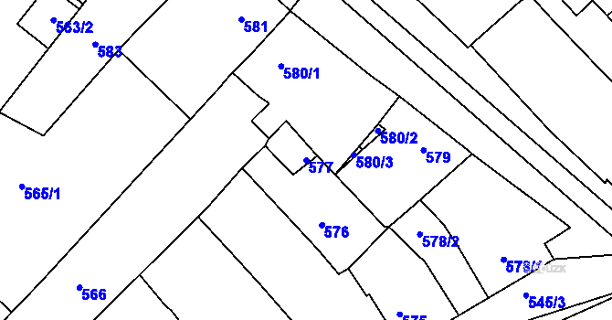 Parcela st. 577 v KÚ Starý Poddvorov, Katastrální mapa