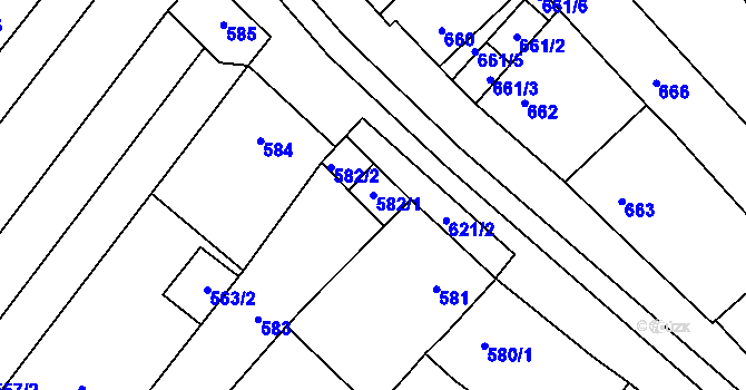 Parcela st. 582/1 v KÚ Starý Poddvorov, Katastrální mapa