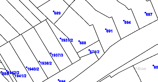 Parcela st. 688 v KÚ Starý Poddvorov, Katastrální mapa