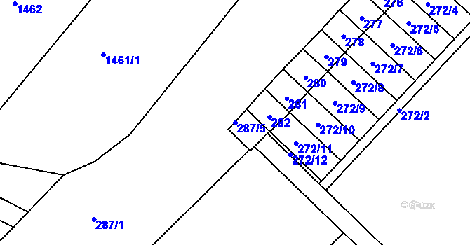 Parcela st. 287/5 v KÚ Starý Poddvorov, Katastrální mapa