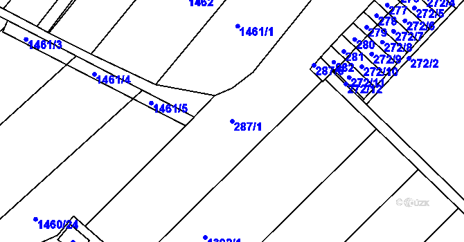 Parcela st. 287/1 v KÚ Starý Poddvorov, Katastrální mapa