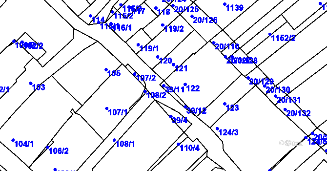 Parcela st. 39/11 v KÚ Starý Poddvorov, Katastrální mapa
