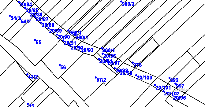 Parcela st. 20/96 v KÚ Starý Poddvorov, Katastrální mapa