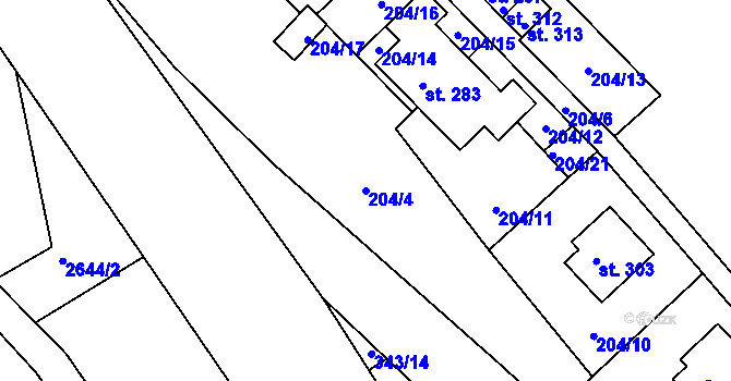Parcela st. 204/4 v KÚ Starý Rokytník, Katastrální mapa