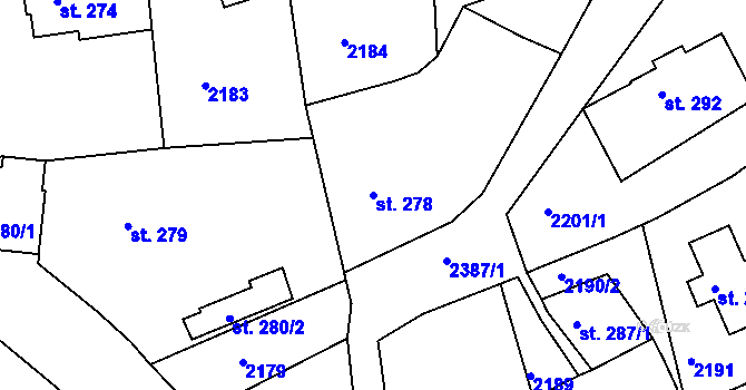 Parcela st. 278 v KÚ Malý Šachov, Katastrální mapa