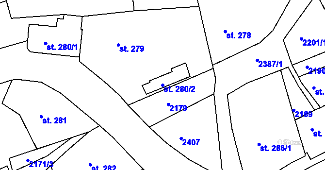 Parcela st. 280/2 v KÚ Malý Šachov, Katastrální mapa