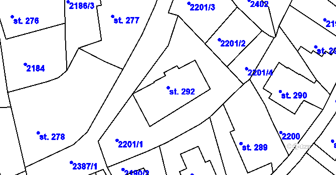 Parcela st. 292 v KÚ Malý Šachov, Katastrální mapa