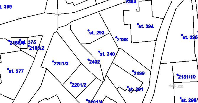 Parcela st. 340 v KÚ Malý Šachov, Katastrální mapa