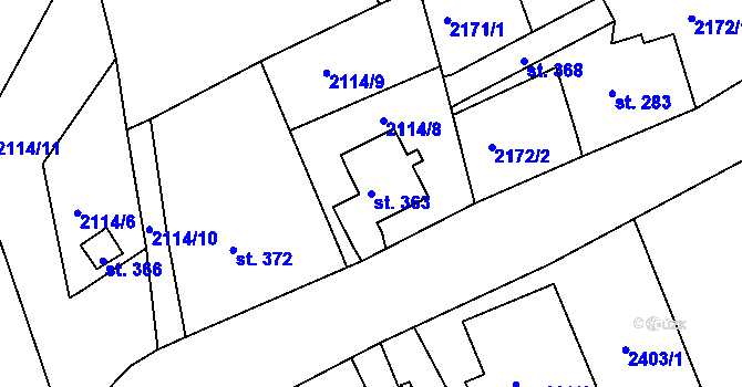 Parcela st. 363 v KÚ Malý Šachov, Katastrální mapa