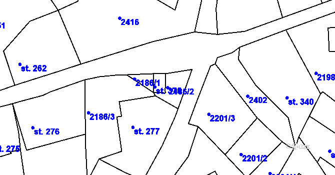 Parcela st. 2186/2 v KÚ Malý Šachov, Katastrální mapa