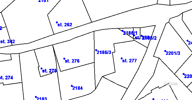 Parcela st. 2186/3 v KÚ Malý Šachov, Katastrální mapa