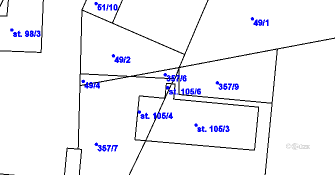 Parcela st. 105/6 v KÚ Starý Vestec, Katastrální mapa