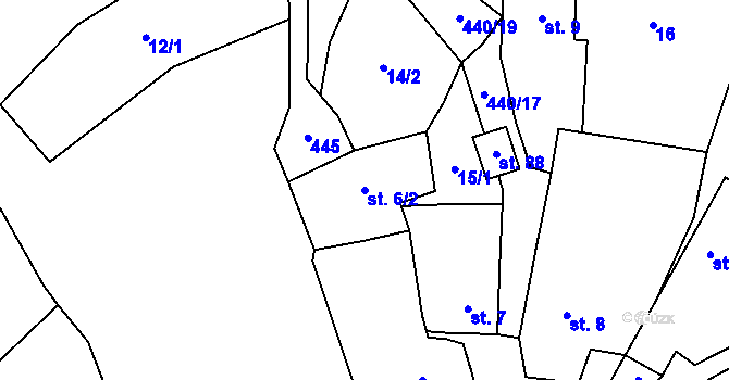 Parcela st. 6/2 v KÚ Kracovice, Katastrální mapa
