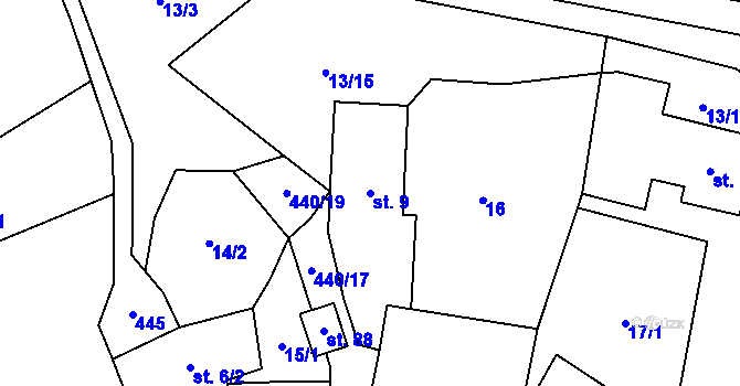 Parcela st. 9 v KÚ Kracovice, Katastrální mapa