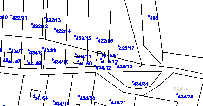 Parcela st. 51/1 v KÚ Kracovice, Katastrální mapa