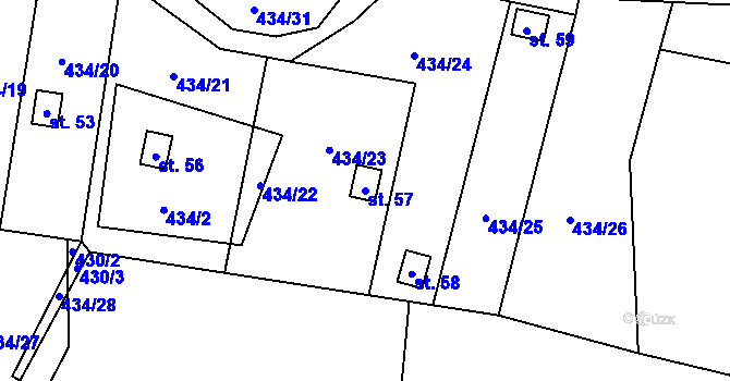 Parcela st. 57 v KÚ Kracovice, Katastrální mapa