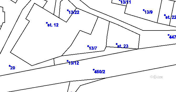 Parcela st. 13/7 v KÚ Kracovice, Katastrální mapa