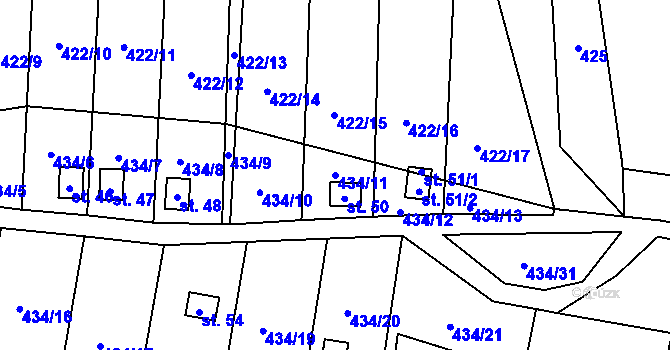 Parcela st. 434/11 v KÚ Kracovice, Katastrální mapa