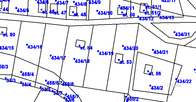 Parcela st. 434/19 v KÚ Kracovice, Katastrální mapa