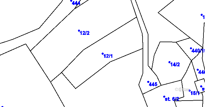 Parcela st. 12/1 v KÚ Kracovice, Katastrální mapa