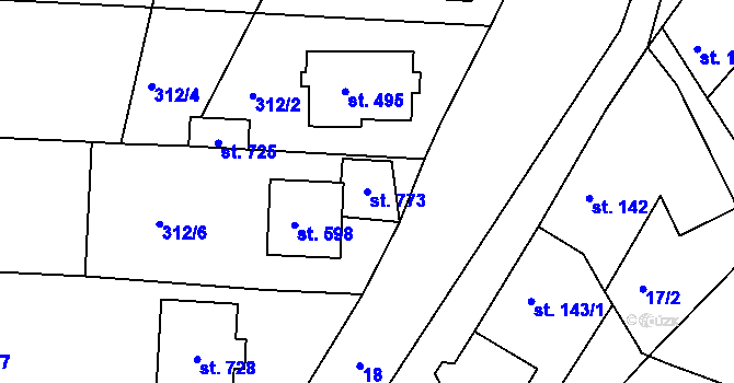 Parcela st. 773 v KÚ Stařeč, Katastrální mapa