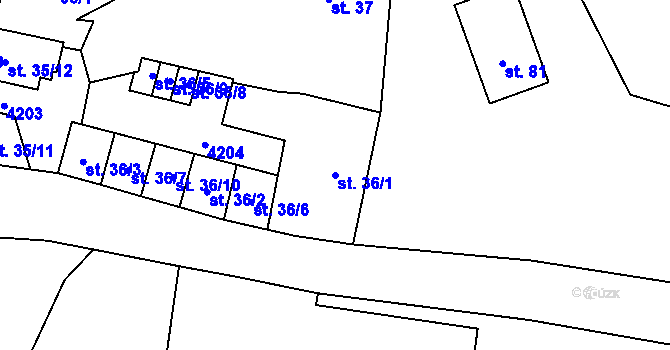 Parcela st. 36/1 v KÚ Stařeč, Katastrální mapa