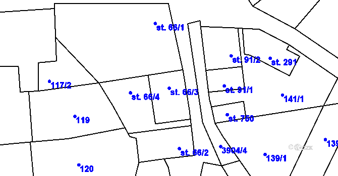 Parcela st. 66/3 v KÚ Stařeč, Katastrální mapa
