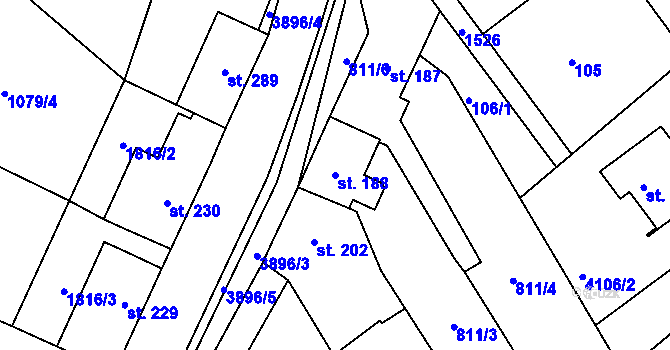 Parcela st. 188 v KÚ Stařeč, Katastrální mapa