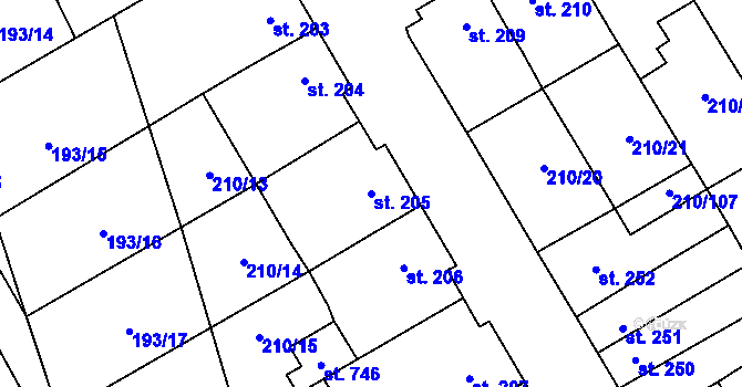 Parcela st. 205 v KÚ Stařeč, Katastrální mapa