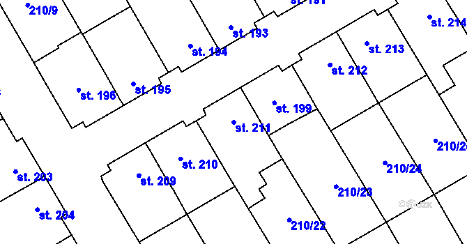Parcela st. 211 v KÚ Stařeč, Katastrální mapa