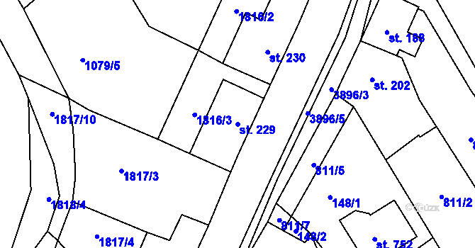 Parcela st. 229 v KÚ Stařeč, Katastrální mapa