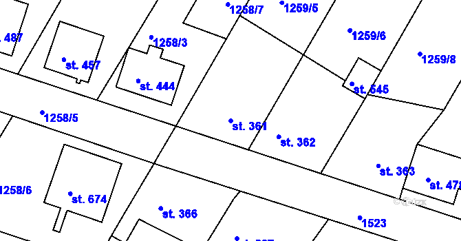 Parcela st. 361 v KÚ Stařeč, Katastrální mapa