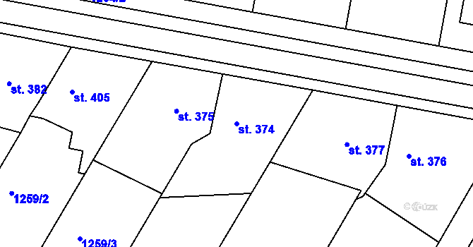 Parcela st. 374 v KÚ Stařeč, Katastrální mapa