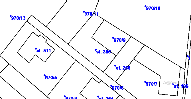 Parcela st. 386 v KÚ Stařeč, Katastrální mapa