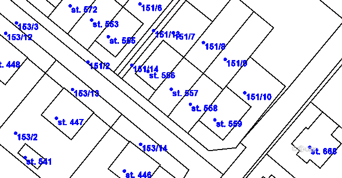 Parcela st. 557 v KÚ Stařeč, Katastrální mapa