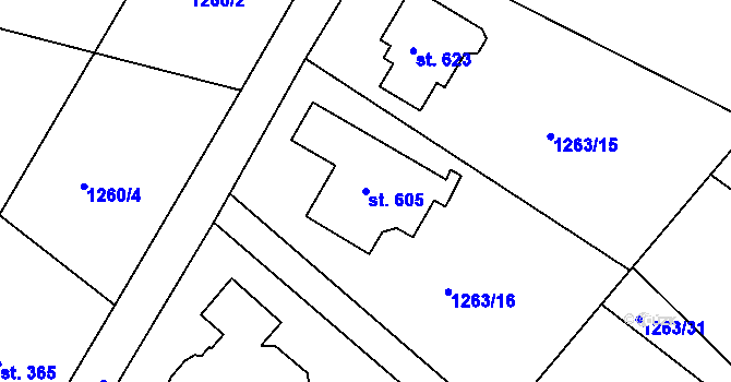 Parcela st. 605 v KÚ Stařeč, Katastrální mapa