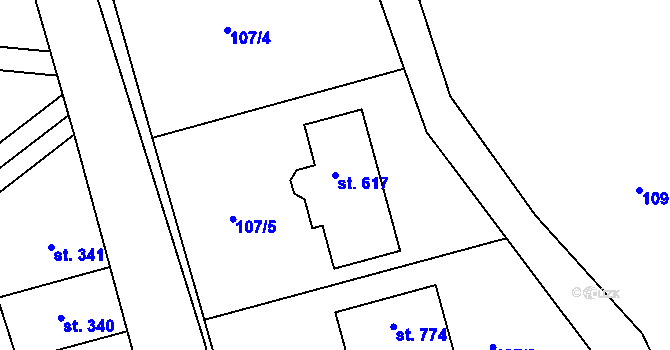 Parcela st. 617 v KÚ Stařeč, Katastrální mapa