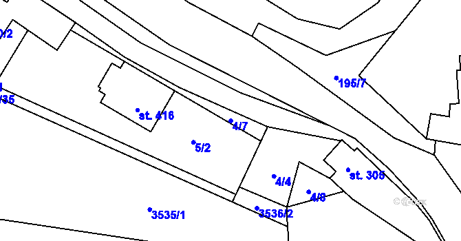 Parcela st. 4/7 v KÚ Stařeč, Katastrální mapa