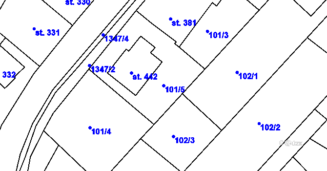 Parcela st. 101/5 v KÚ Stařeč, Katastrální mapa