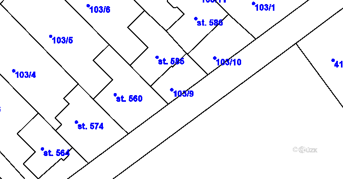 Parcela st. 103/9 v KÚ Stařeč, Katastrální mapa