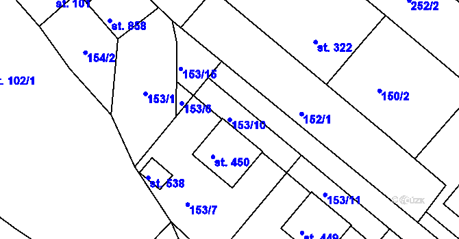 Parcela st. 153/10 v KÚ Stařeč, Katastrální mapa