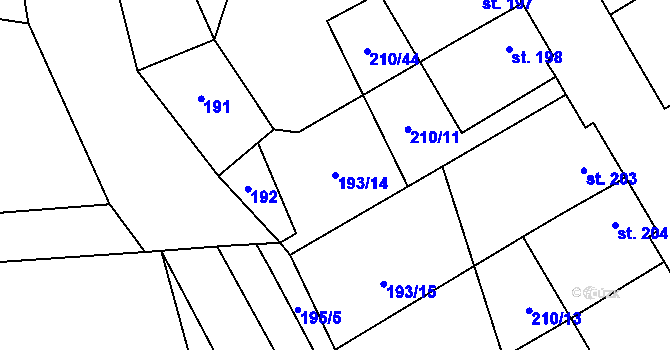 Parcela st. 193/14 v KÚ Stařeč, Katastrální mapa