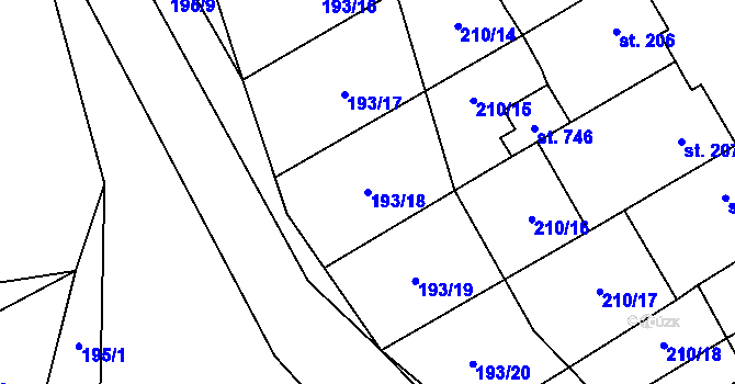 Parcela st. 193/18 v KÚ Stařeč, Katastrální mapa