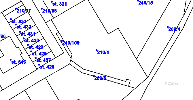 Parcela st. 210/1 v KÚ Stařeč, Katastrální mapa