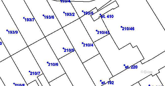 Parcela st. 210/4 v KÚ Stařeč, Katastrální mapa