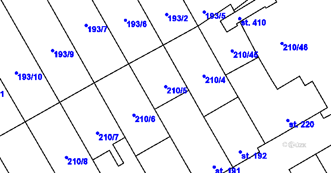 Parcela st. 210/5 v KÚ Stařeč, Katastrální mapa
