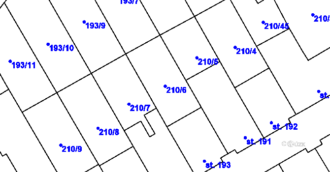 Parcela st. 210/6 v KÚ Stařeč, Katastrální mapa