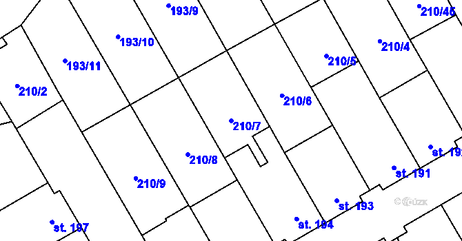 Parcela st. 210/7 v KÚ Stařeč, Katastrální mapa