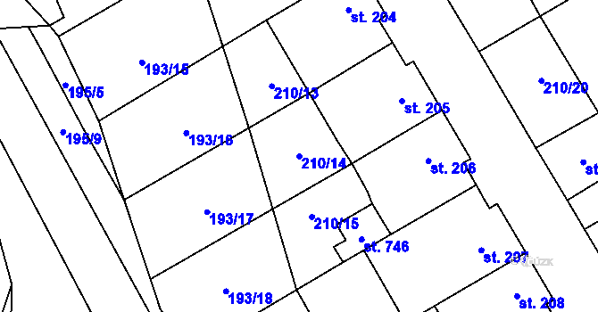 Parcela st. 210/14 v KÚ Stařeč, Katastrální mapa