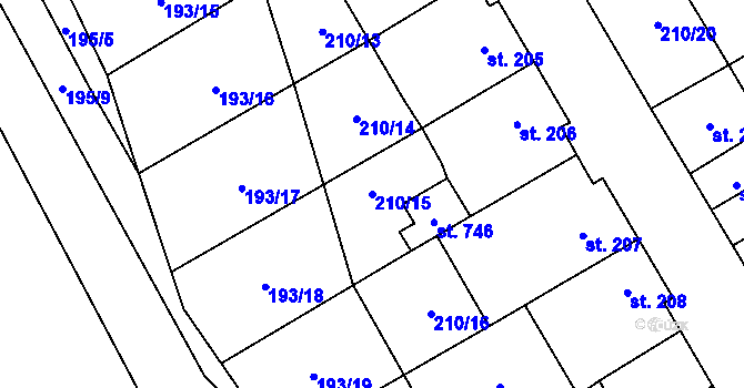 Parcela st. 210/15 v KÚ Stařeč, Katastrální mapa